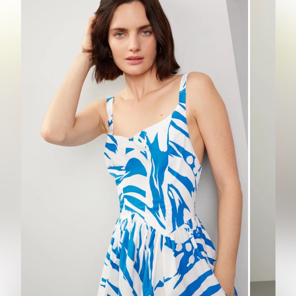 S/W/F Wave Waist Dress in Blue and White Size Small - Picture 4 of 9
